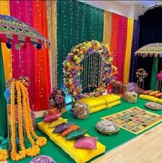 Haldi and Mehendi setup by The Tenderful - floral jhula decoration in Delhi